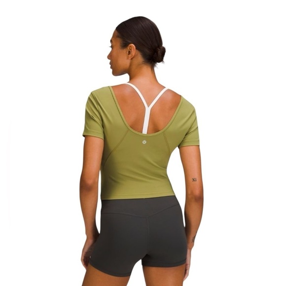 Lululemon Align Tee Sz 6 Bronze Green Nulu Cropped - Picture 2 of 6